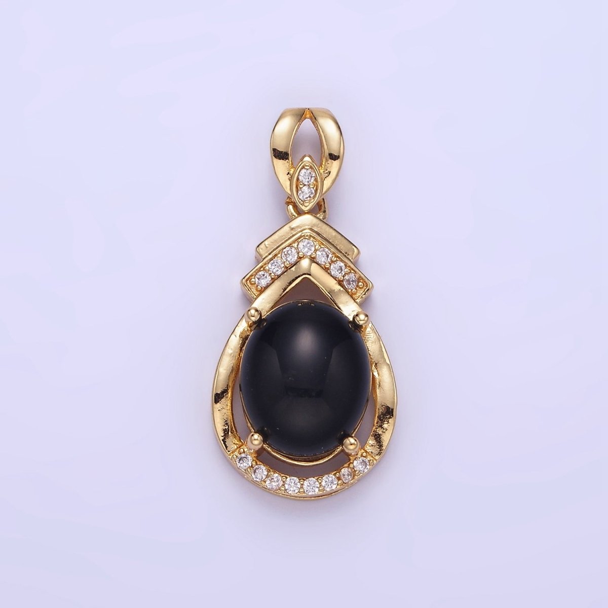 14K Gold plated Iridescent Teardrop Bezel Micro Paved Pendant | AA1175 - DLUXCA