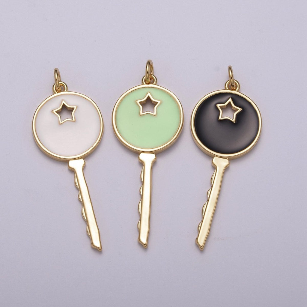 14K Gold plated Key Pendant Enamel Key Charm Star Celestial Jewelry Making Crafting Supplies M-815 - M-817