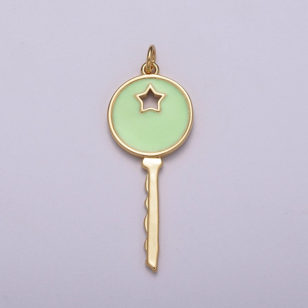 14K Gold plated Key Pendant Enamel Key Charm Star Celestial Jewelry Making Crafting Supplies M-815 - M-817