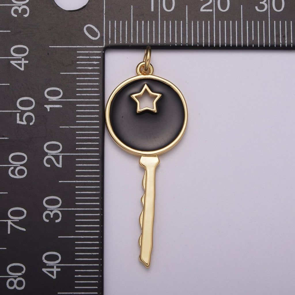 14K Gold plated Key Pendant Enamel Key Charm Star Celestial Jewelry Making Crafting Supplies M-815 - M-817