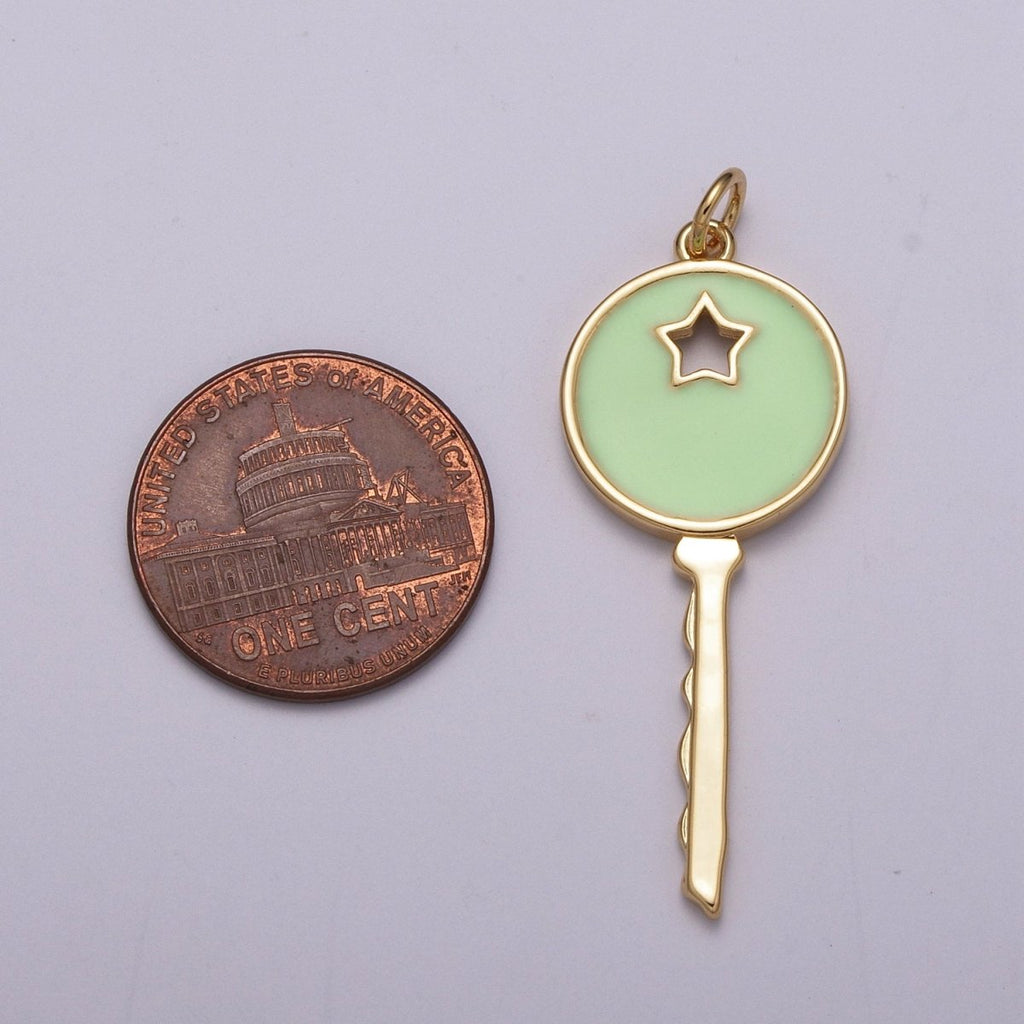 14K Gold plated Key Pendant Enamel Key Charm Star Celestial Jewelry Making Crafting Supplies M-815 - M-817