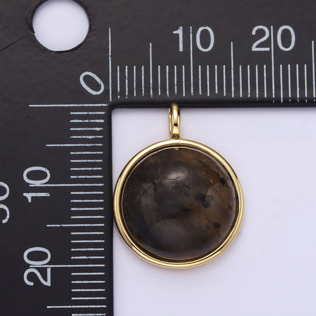 14K Gold plated Labradorite Bezel Round Minimalist Pendant | N1289 - DLUXCA