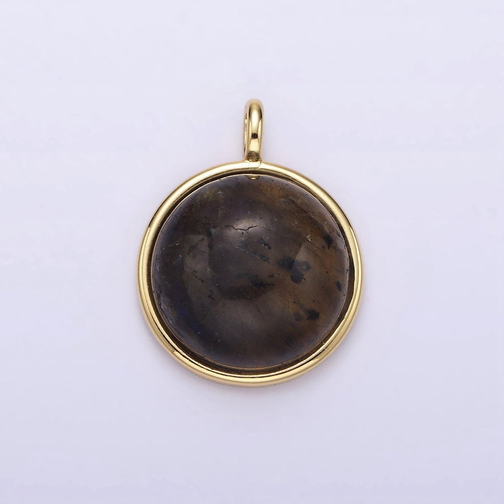 14K Gold plated Labradorite Bezel Round Minimalist Pendant | N1289 - DLUXCA