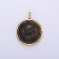 14K Gold plated Labradorite Bezel Round Minimalist Pendant | N1289 - DLUXCA