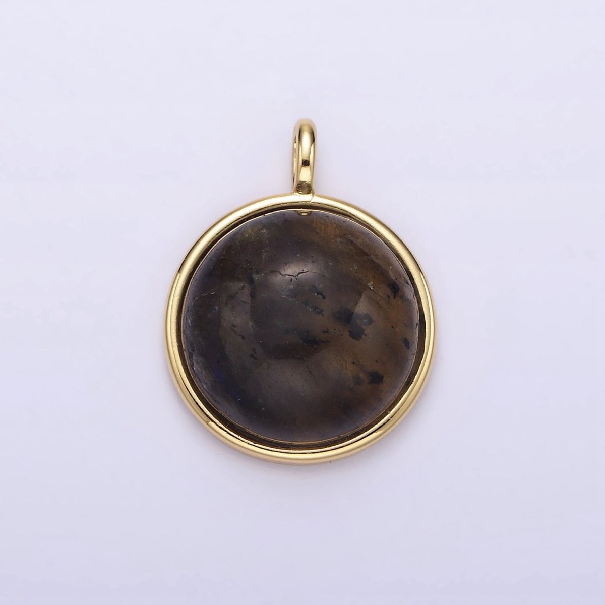 14K Gold plated Labradorite Bezel Round Minimalist Pendant | N1289 - DLUXCA