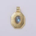 14k Gold plated Labradorite Charm Octagon Sunburst Medallion H-290 - DLUXCA