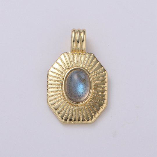 14k Gold plated Labradorite Charm Octagon Sunburst Medallion H-290 - DLUXCA