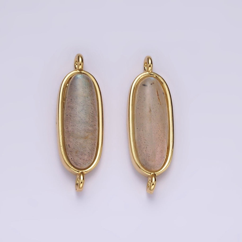 14K Gold plated Labradorite Oblong Bezel Connector | G-823 - DLUXCA