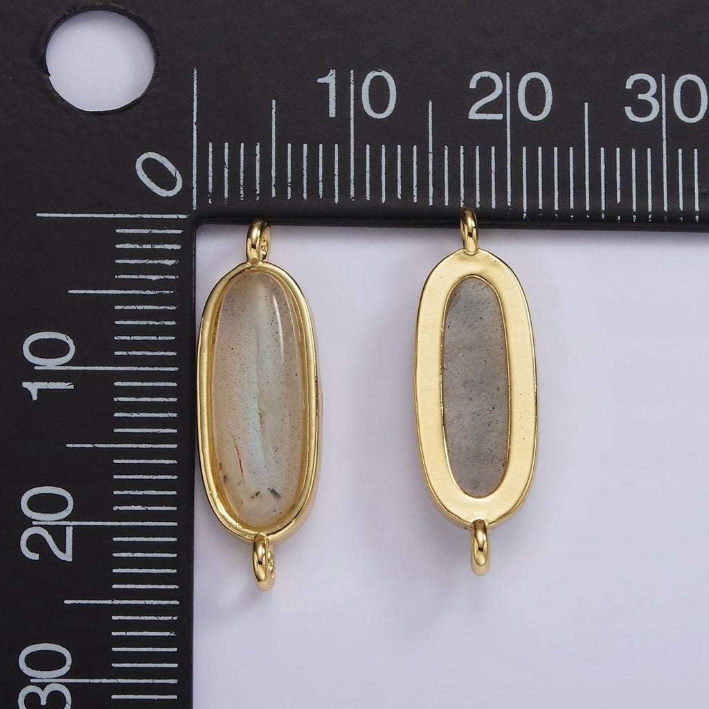14K Gold plated Labradorite Oblong Bezel Connector | G-823 - DLUXCA