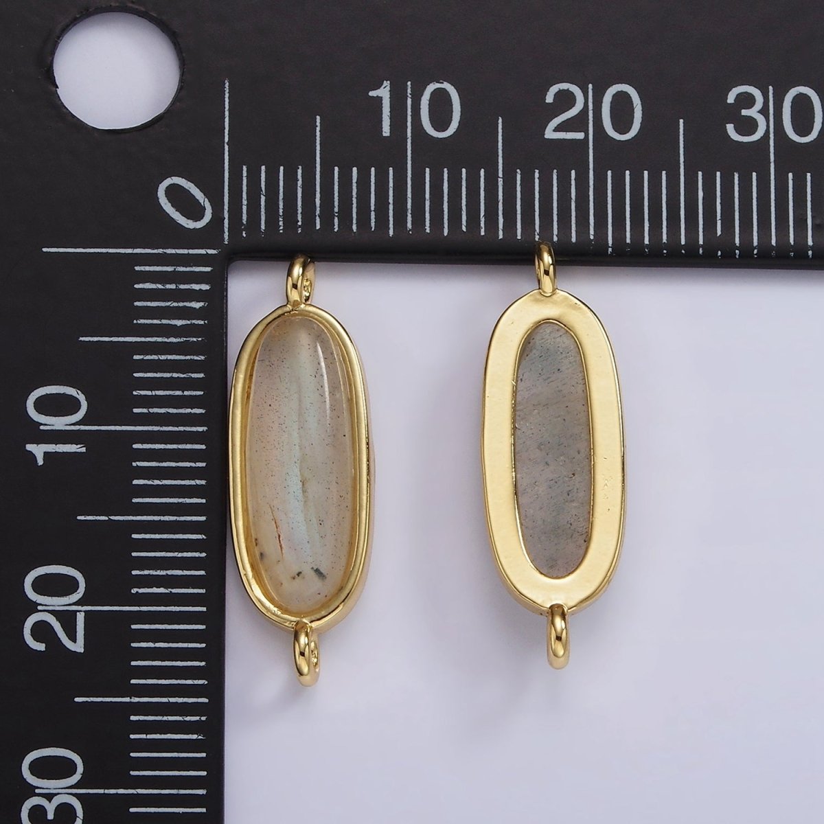 14K Gold plated Labradorite Oblong Bezel Connector | G-823 - DLUXCA