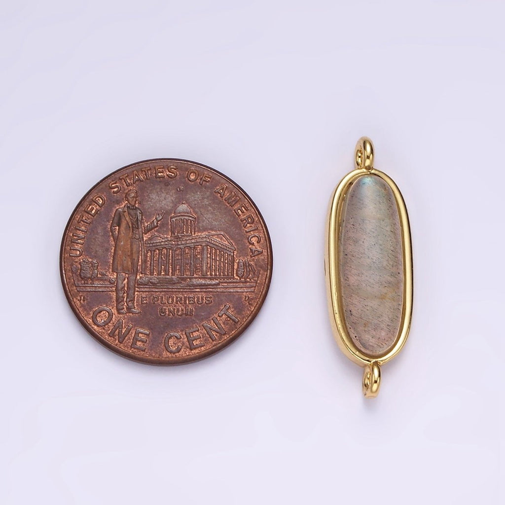 14K Gold plated Labradorite Oblong Bezel Connector | G-823 - DLUXCA