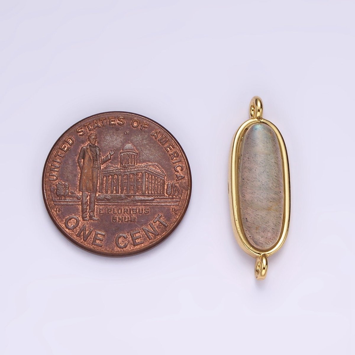 14K Gold plated Labradorite Oblong Bezel Connector | G-823 - DLUXCA