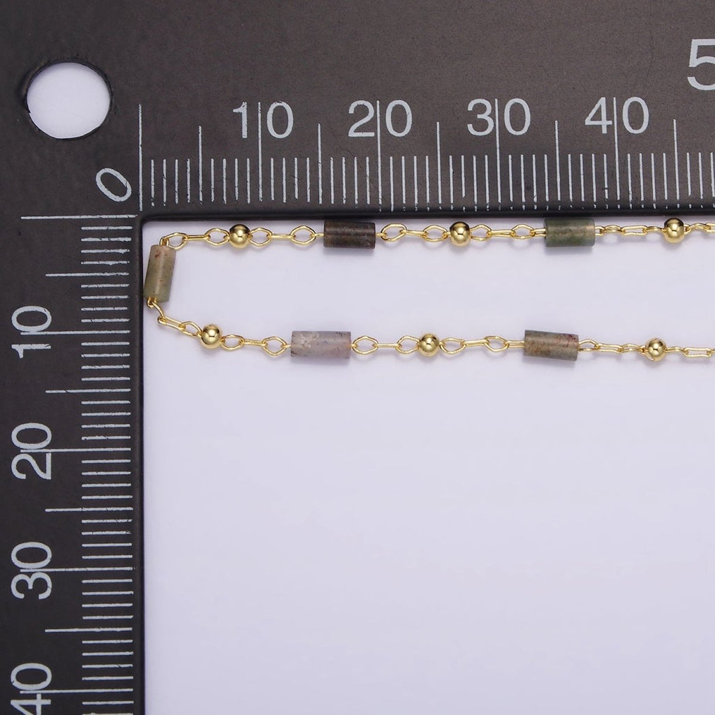 14K Gold plated Labradorite Tube Cable Satellite Unfinished Cable Chain For Jewelry Making | ROLL-1421 - DLUXCA