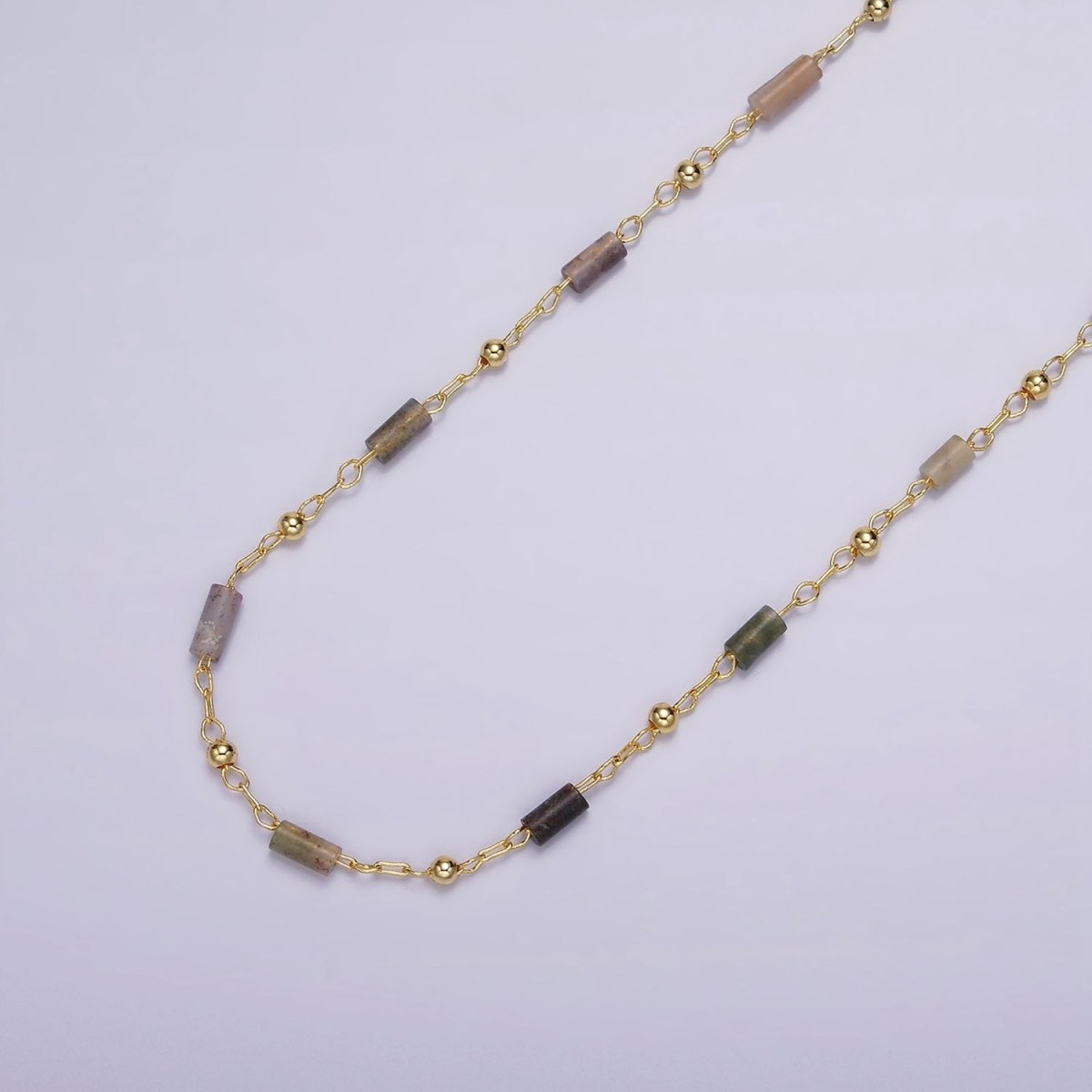 14K Gold plated Labradorite Tube Cable Satellite Unfinished Cable Chain For Jewelry Making | ROLL-1421 - DLUXCA