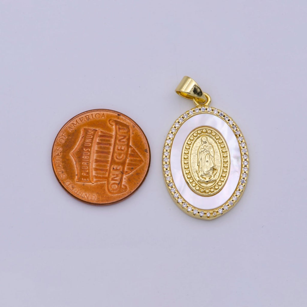 14k Gold plated Lady Guadalupe Pearl Pendant Micro Pave Charm for Religious Necklace Jewelry Supply N-1433 - DLUXCA