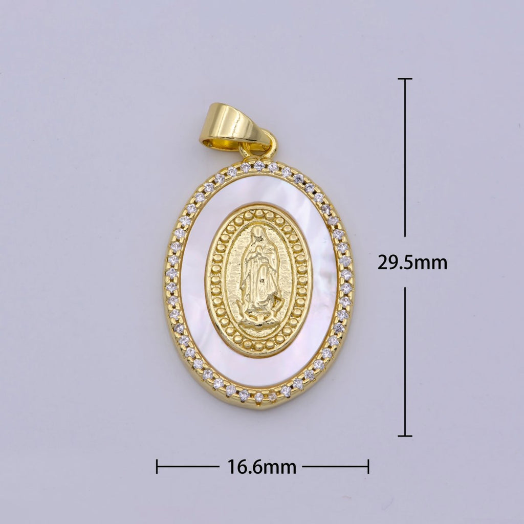 14k Gold plated Lady Guadalupe Pearl Pendant Micro Pave Charm for Religious Necklace Jewelry Supply N-1433 - DLUXCA
