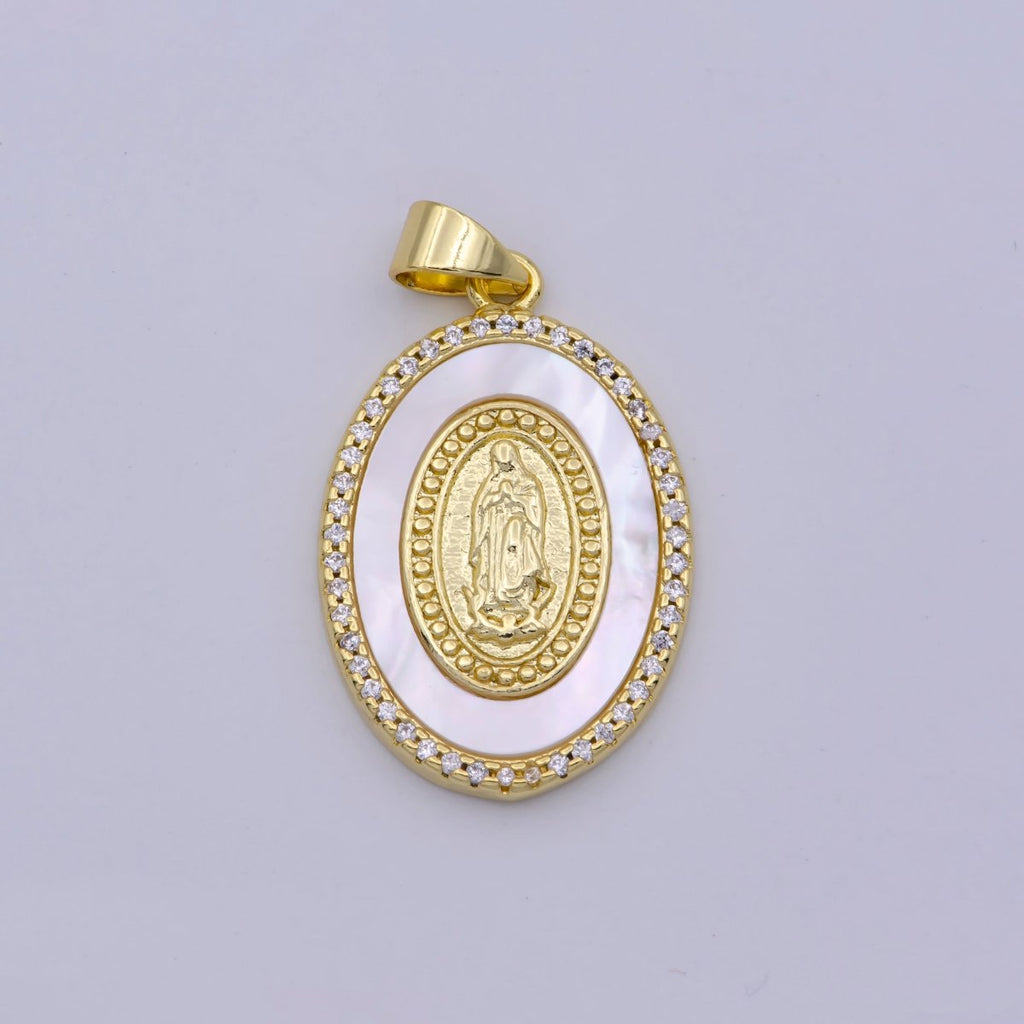 14k Gold plated Lady Guadalupe Pearl Pendant Micro Pave Charm for Religious Necklace Jewelry Supply N-1433 - DLUXCA