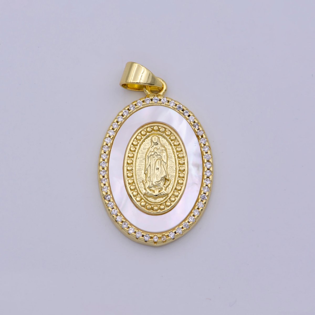 14k Gold plated Lady Guadalupe Pearl Pendant Micro Pave Charm for Religious Necklace Jewelry Supply N-1433 - DLUXCA