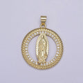 14K Gold plated Lady Guadalupe Round Religious Medallion Pendant Micro Pave Virgin Mary necklace Charm H-885 - DLUXCA