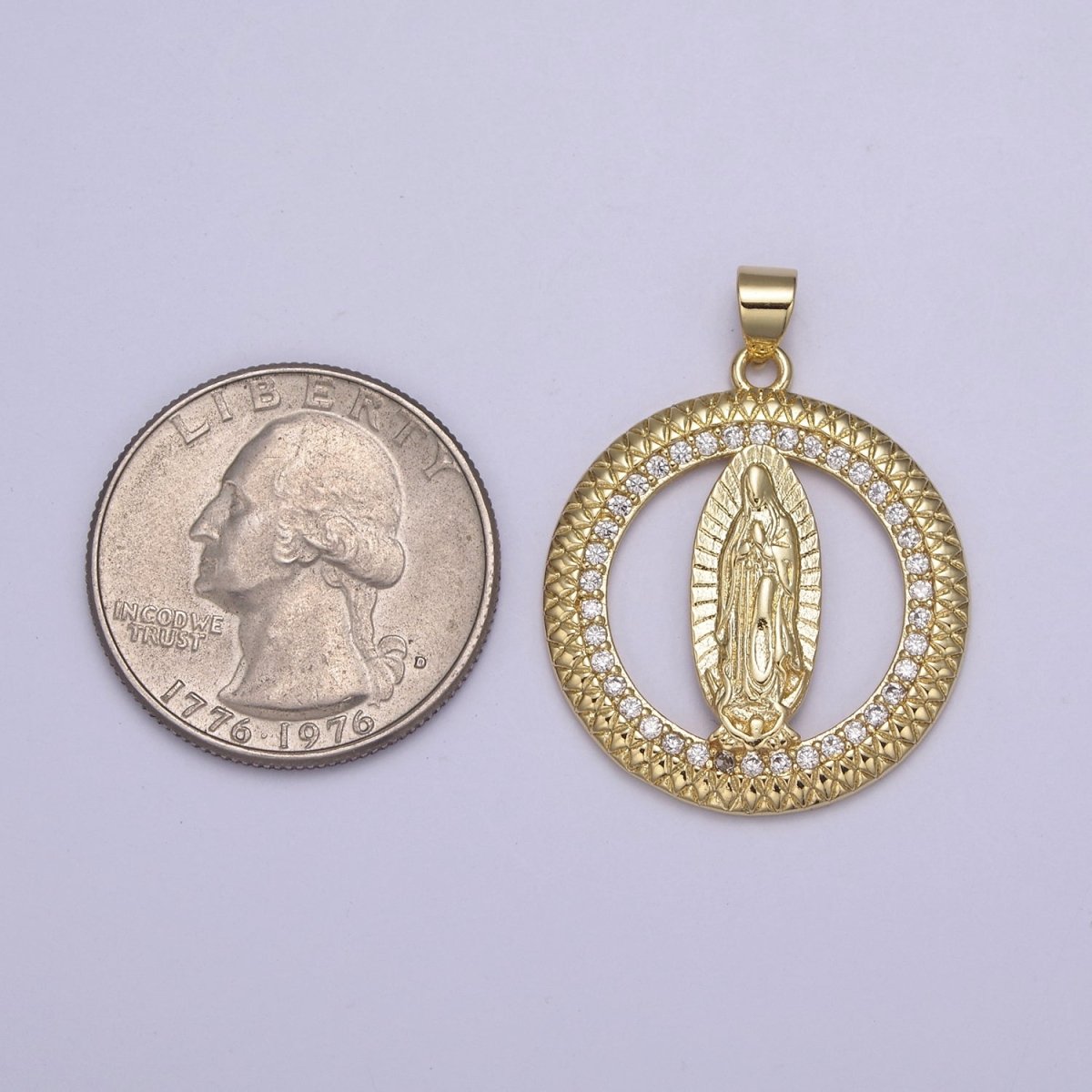 14K Gold plated Lady Guadalupe Round Religious Medallion Pendant Micro Pave Virgin Mary necklace Charm H-885 - DLUXCA