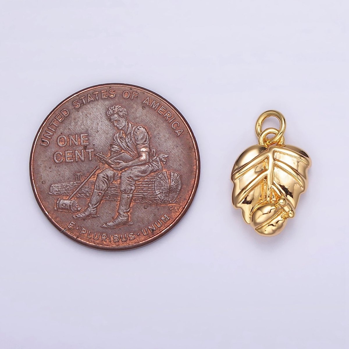 14K Gold plated Ladybug Palm Leaf Add-On Charm | N-1768 - DLUXCA