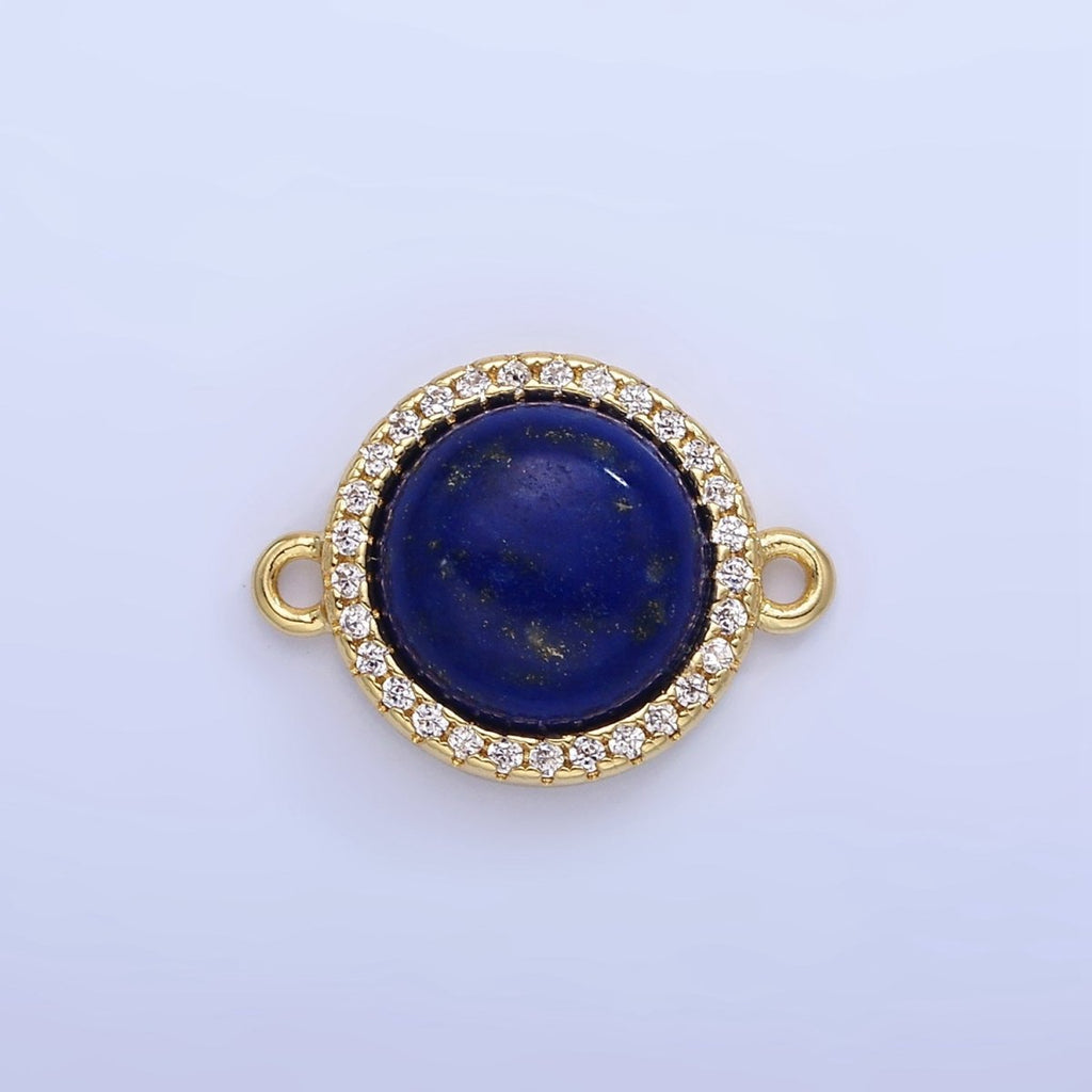 14K Gold plated Lapis Lazuli, Carnelian Micro Paved CZ Round Connector | G332