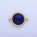 14K Gold plated Lapis Lazuli, Carnelian Micro Paved CZ Round Connector | G332