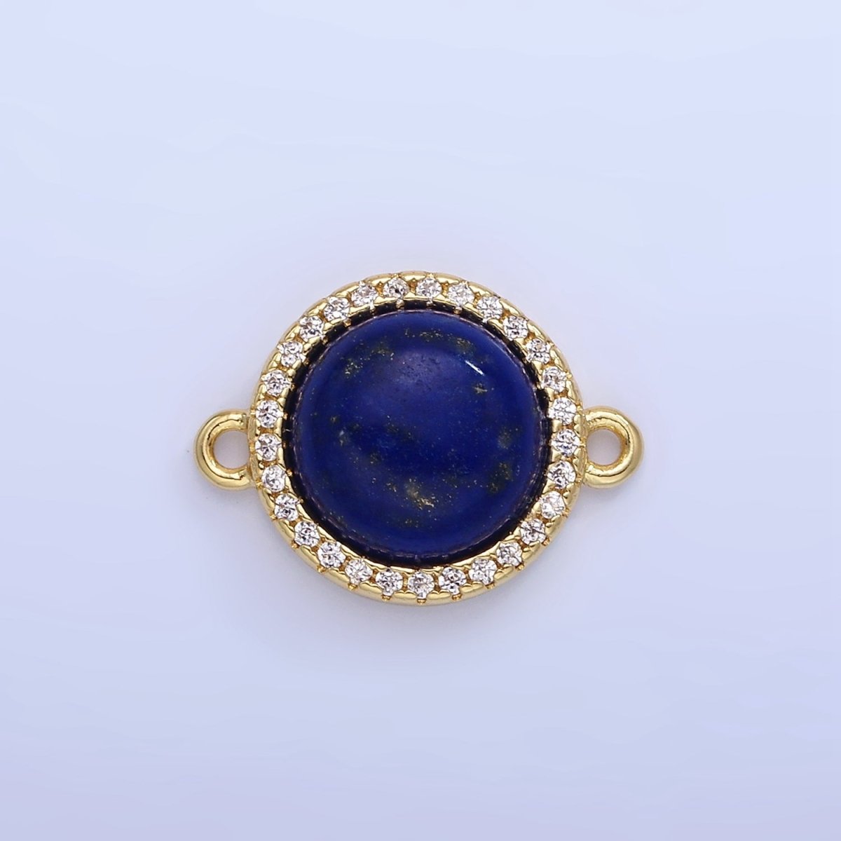 14K Gold plated Lapis Lazuli, Carnelian Micro Paved CZ Round Connector | G332
