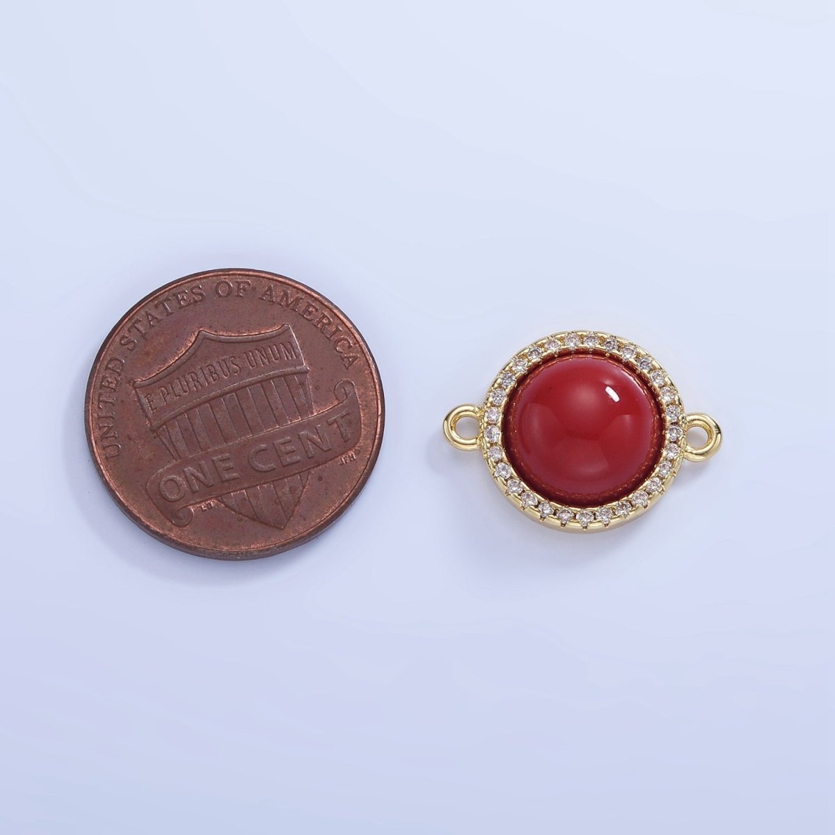 14K Gold plated Lapis Lazuli, Carnelian Micro Paved CZ Round Connector | G332