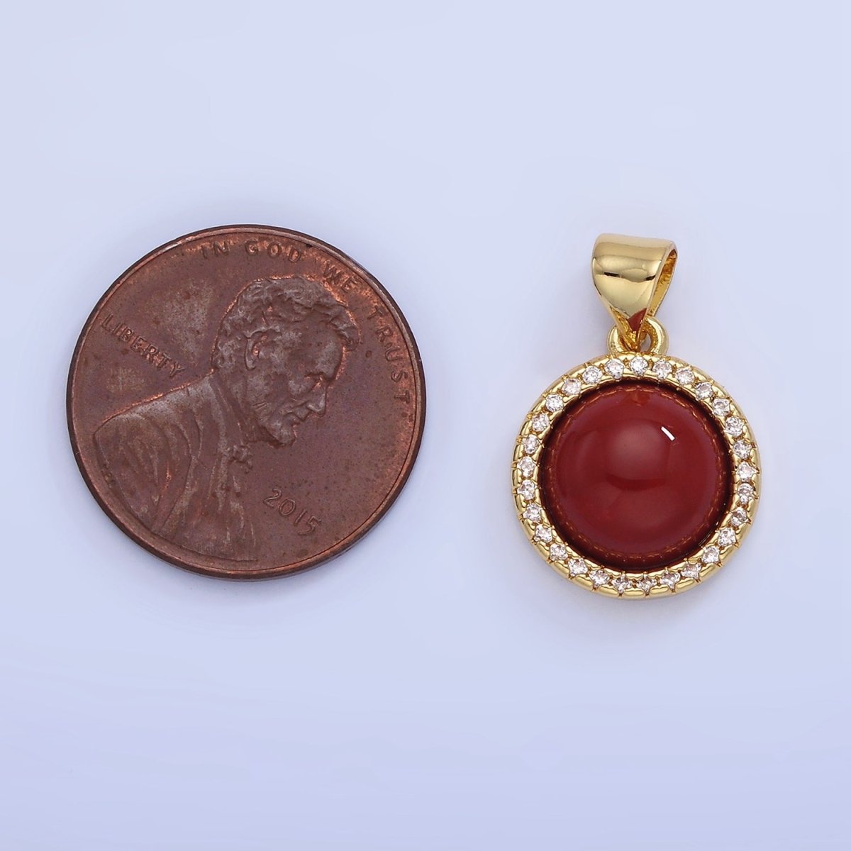 14K Gold plated Lapis Lazuli, Carnelian Micro Paved CZ Round Pendant | AA1248