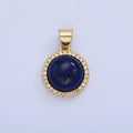 14K Gold plated Lapis Lazuli, Carnelian Micro Paved CZ Round Pendant | AA1248
