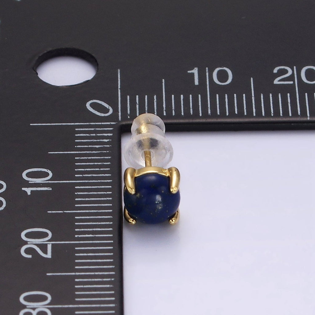14K Gold plated Lapis Lazuli Gemstone Round Stud Earrings | AE984 - DLUXCA