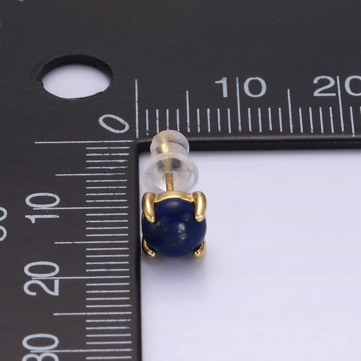 14K Gold plated Lapis Lazuli Gemstone Round Stud Earrings | AE984 - DLUXCA