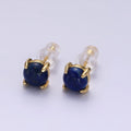 14K Gold plated Lapis Lazuli Gemstone Round Stud Earrings | AE984 - DLUXCA
