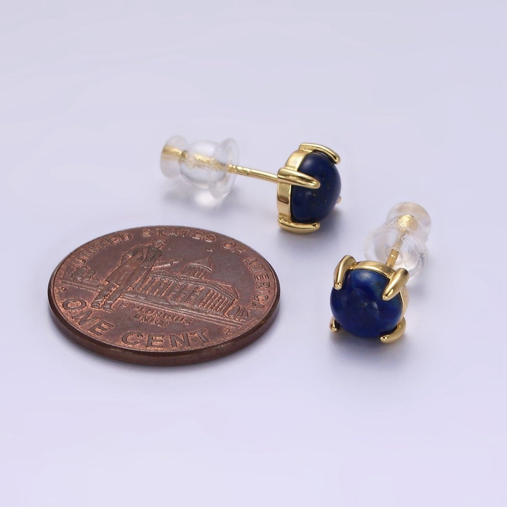 14K Gold plated Lapis Lazuli Gemstone Round Stud Earrings | AE984 - DLUXCA