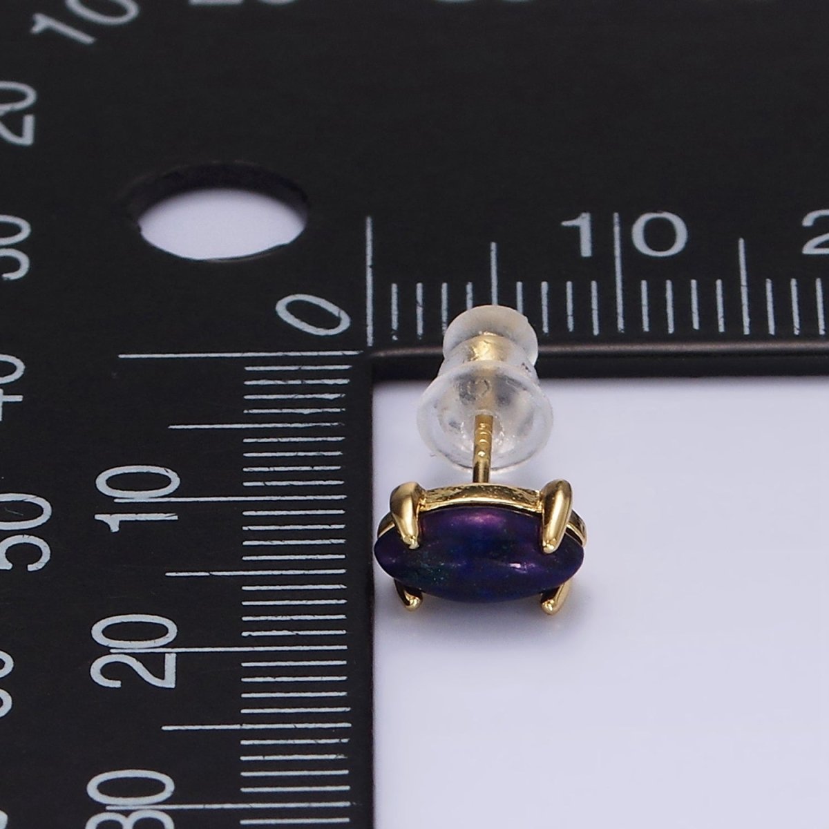 14K Gold plated Lapis Lazuli Gemstone Sphere Minimalist Stud Earrings | AE114 - DLUXCA