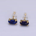 14K Gold plated Lapis Lazuli Gemstone Sphere Minimalist Stud Earrings | AE114 - DLUXCA