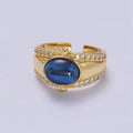 14K Gold plated Lapis Lazuli Oval Double Heart Micro Paved CZ Signet Ring | O-591 - DLUXCA