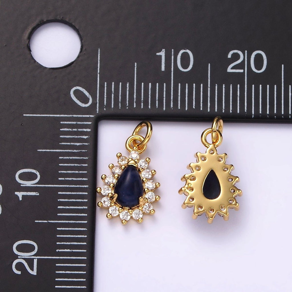 14K Gold plated Lapis Lazuli Teardrop CZ Lined Charm | AG490 - DLUXCA