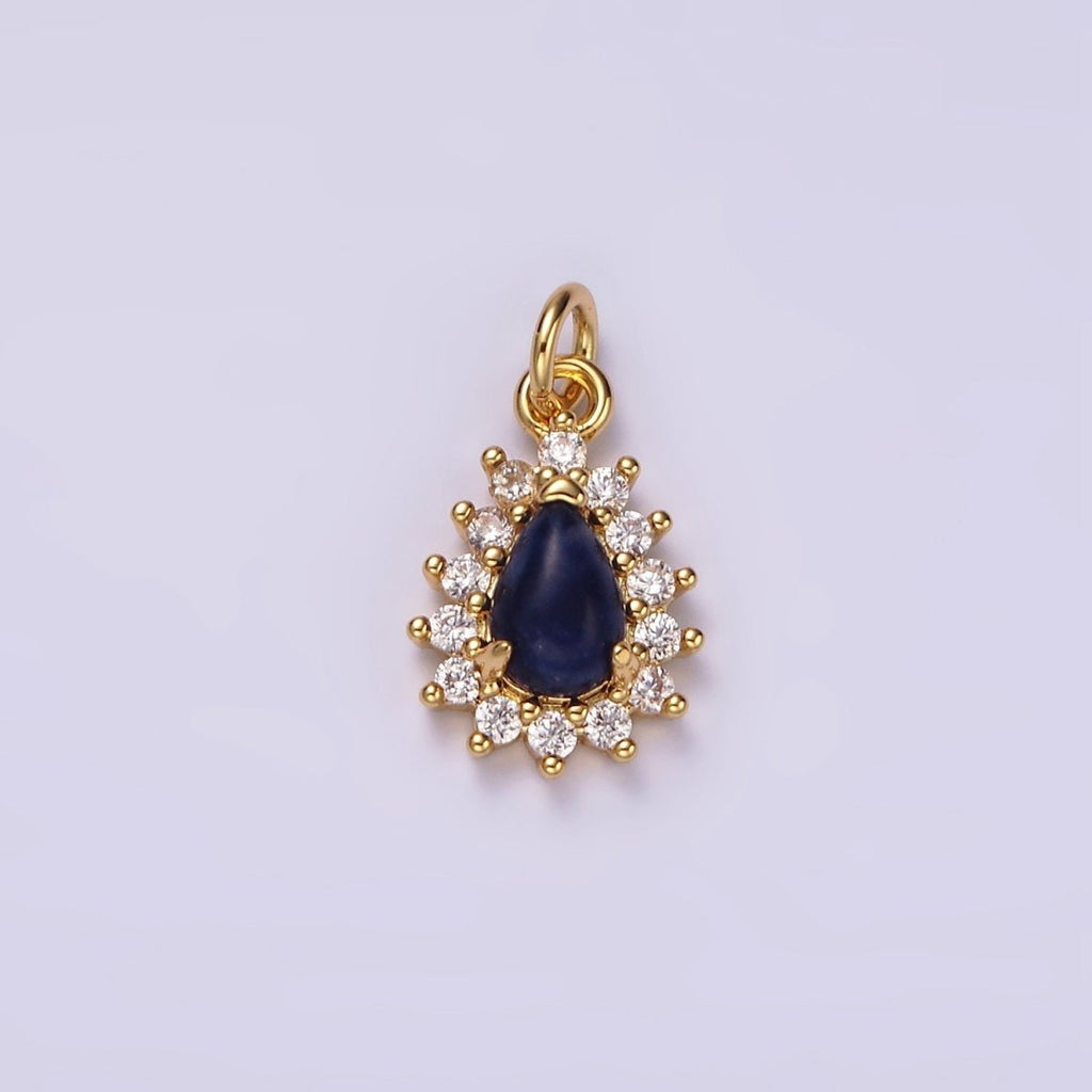 14K Gold plated Lapis Lazuli Teardrop CZ Lined Charm | AG490 - DLUXCA