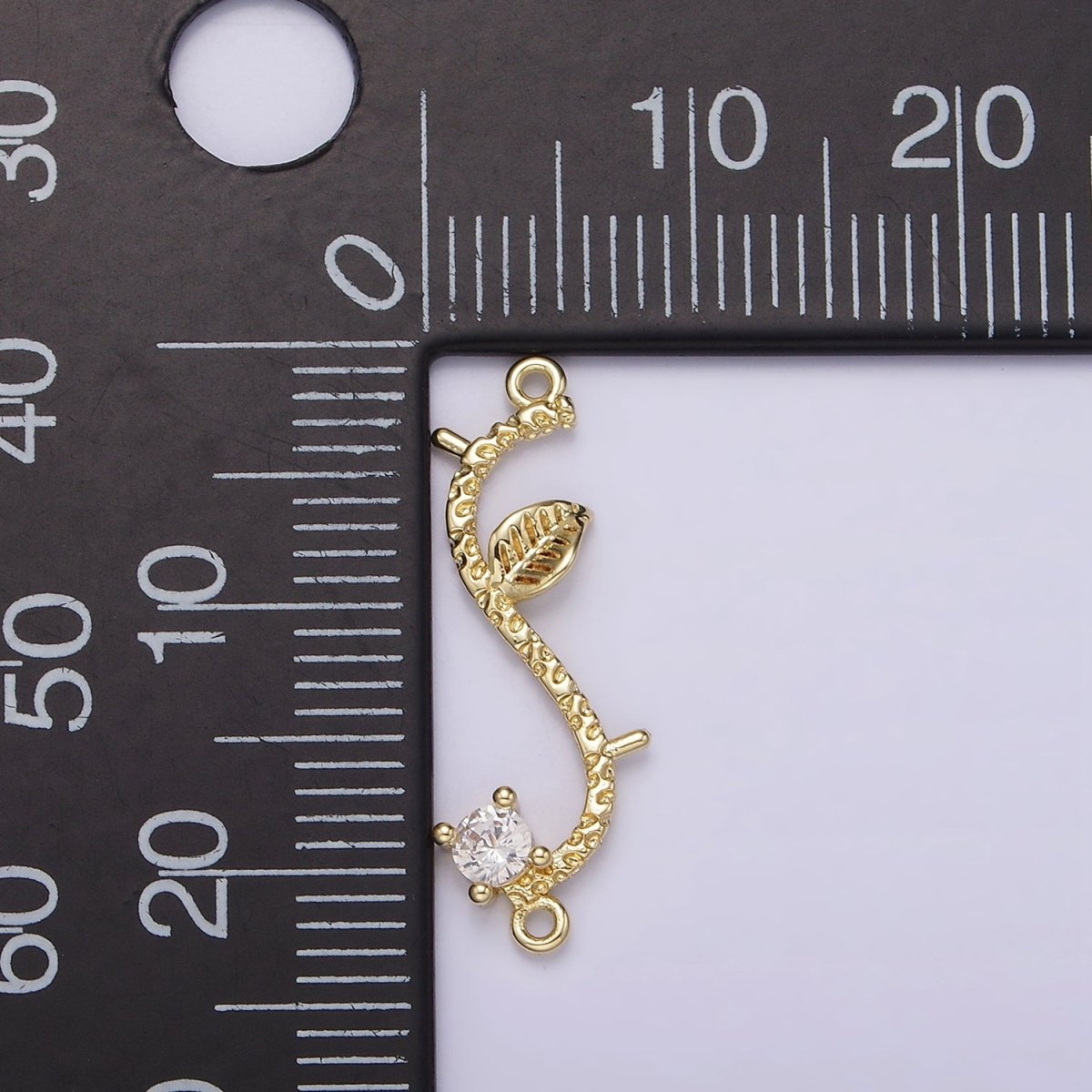 14K Gold plated Leaf Plant CZ S-Curved Branch Connector | G-077 - DLUXCA