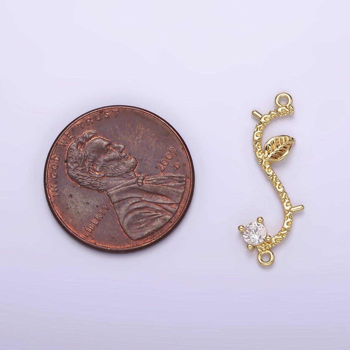 14K Gold plated Leaf Plant CZ S-Curved Branch Connector | G-077 - DLUXCA
