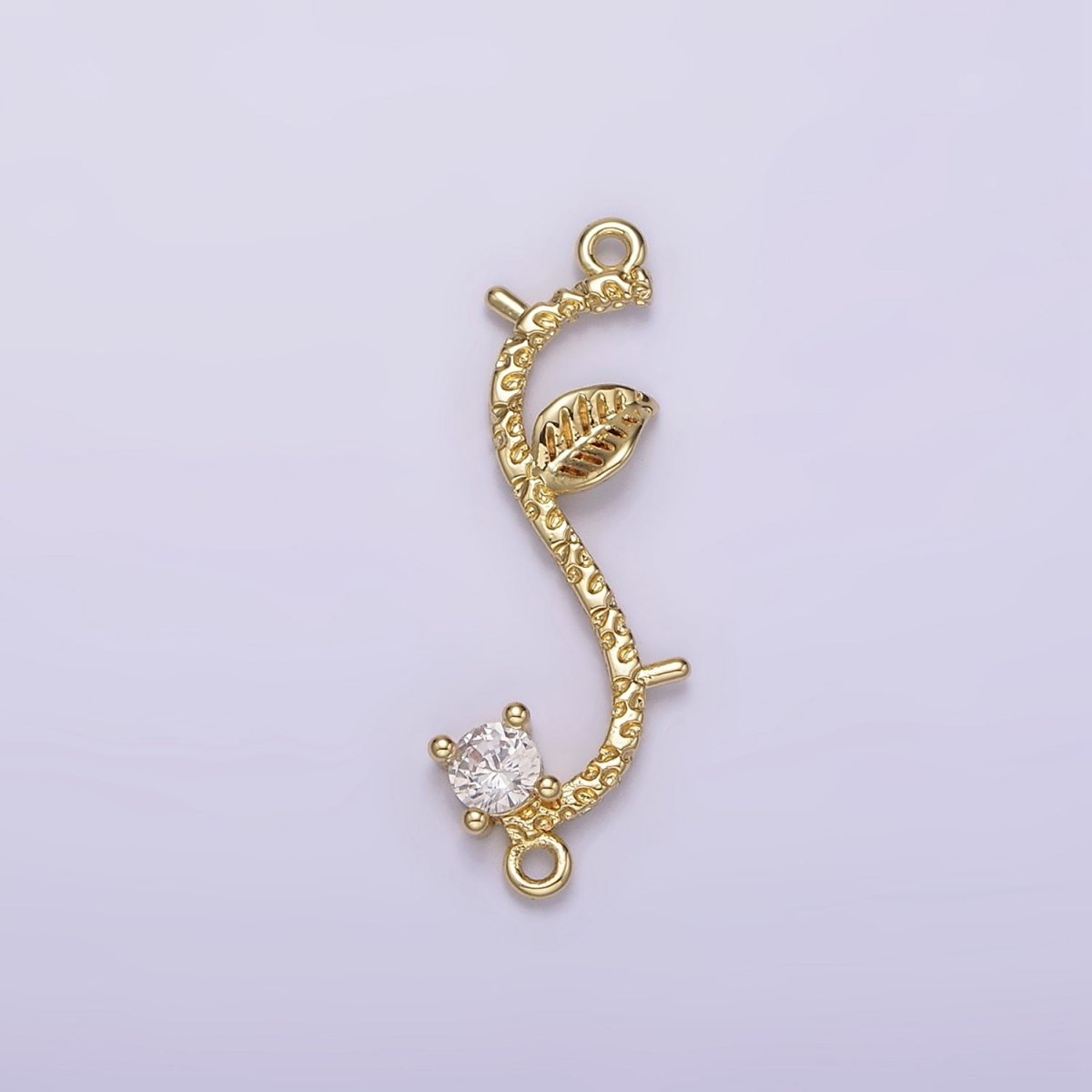14K Gold plated Leaf Plant CZ S-Curved Branch Connector | G-077 - DLUXCA
