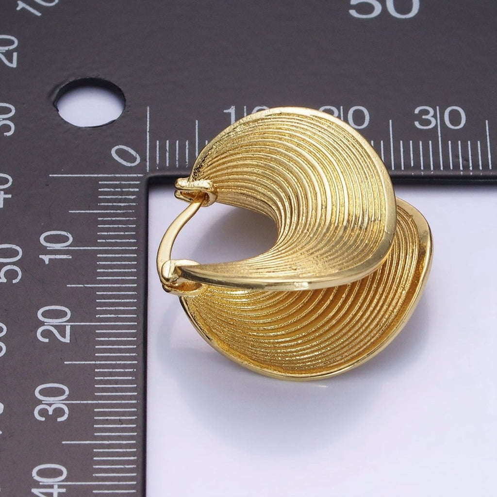 14K Gold plated Line-Textured Curved Band Latch Hoop Earrings in Gold & Silver | AB1313 AB1314 - DLUXCA