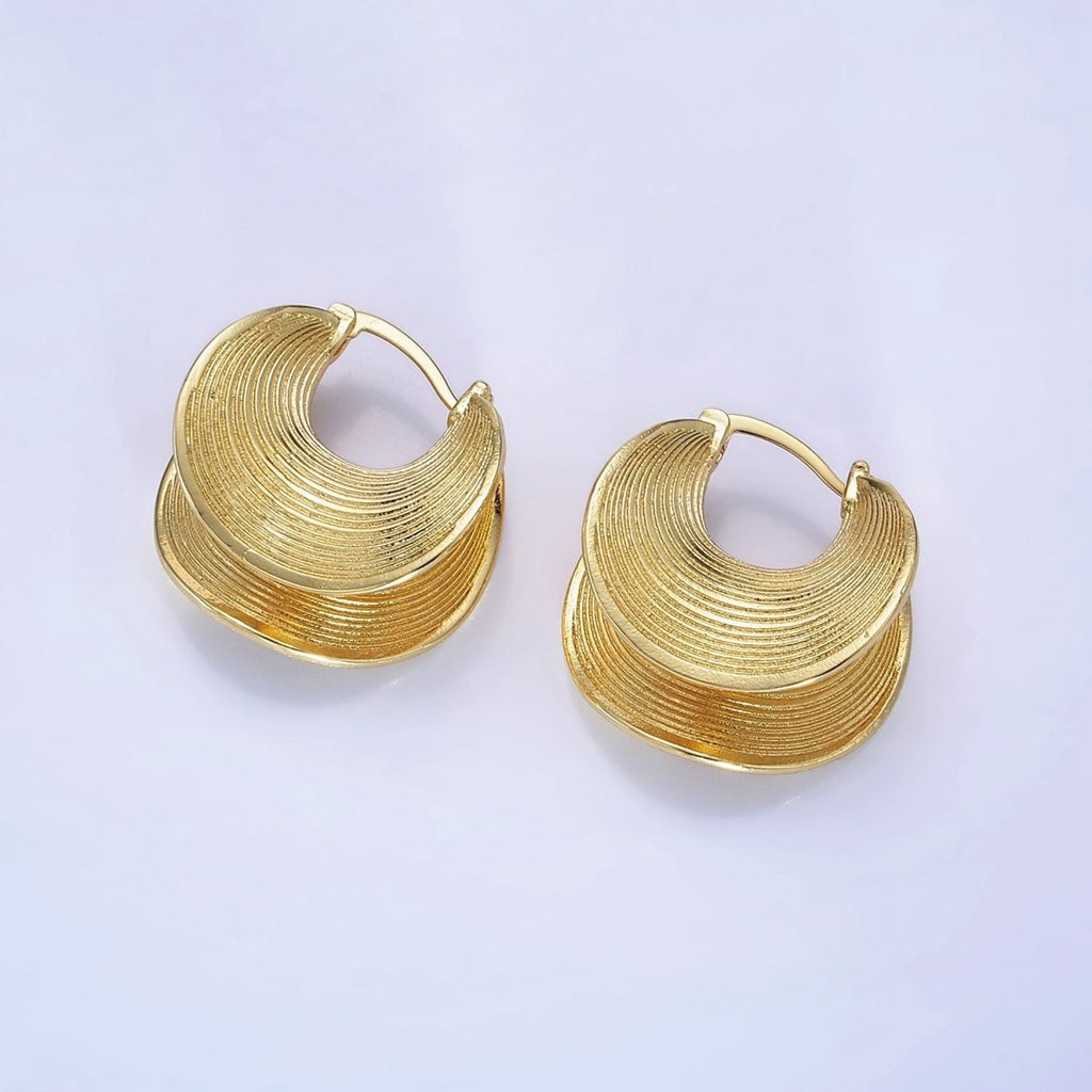 14K Gold plated Line-Textured Curved Band Latch Hoop Earrings in Gold & Silver | AB1313 AB1314 - DLUXCA