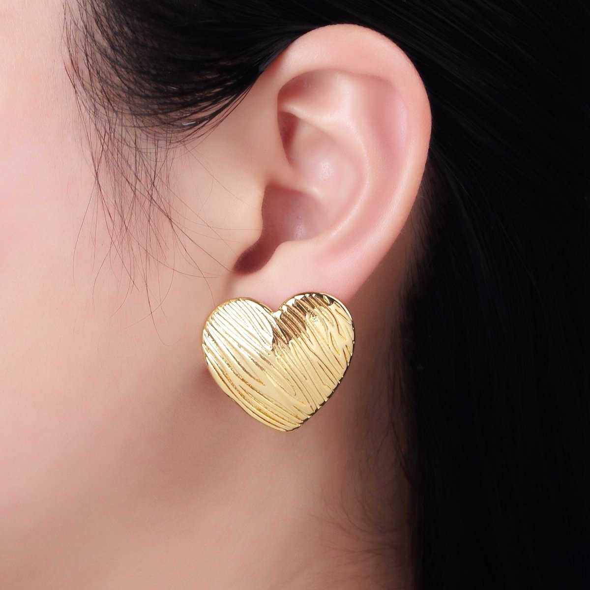 14K Gold plated Line-Textured Heart Stud Earrings  in Gold & Silver | P456 P457