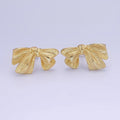14K Gold plated Line-Textured Ribbon Bow Stud Earrings | P503 - DLUXCA