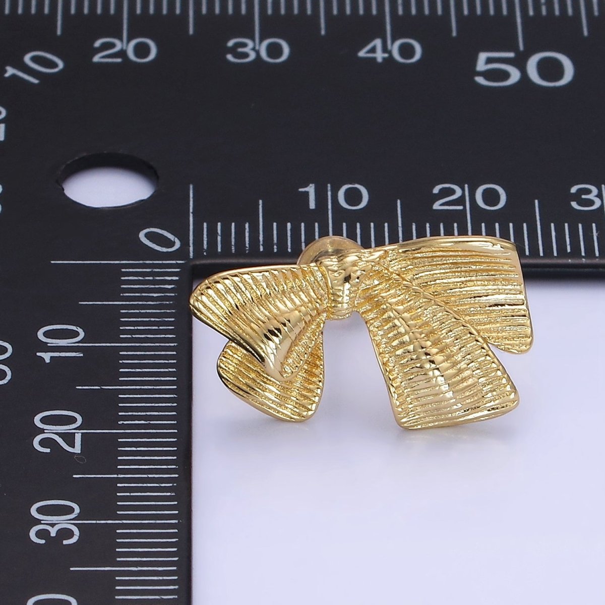14K Gold plated Line-Textured Ribbon Bow Stud Earrings | P503 - DLUXCA