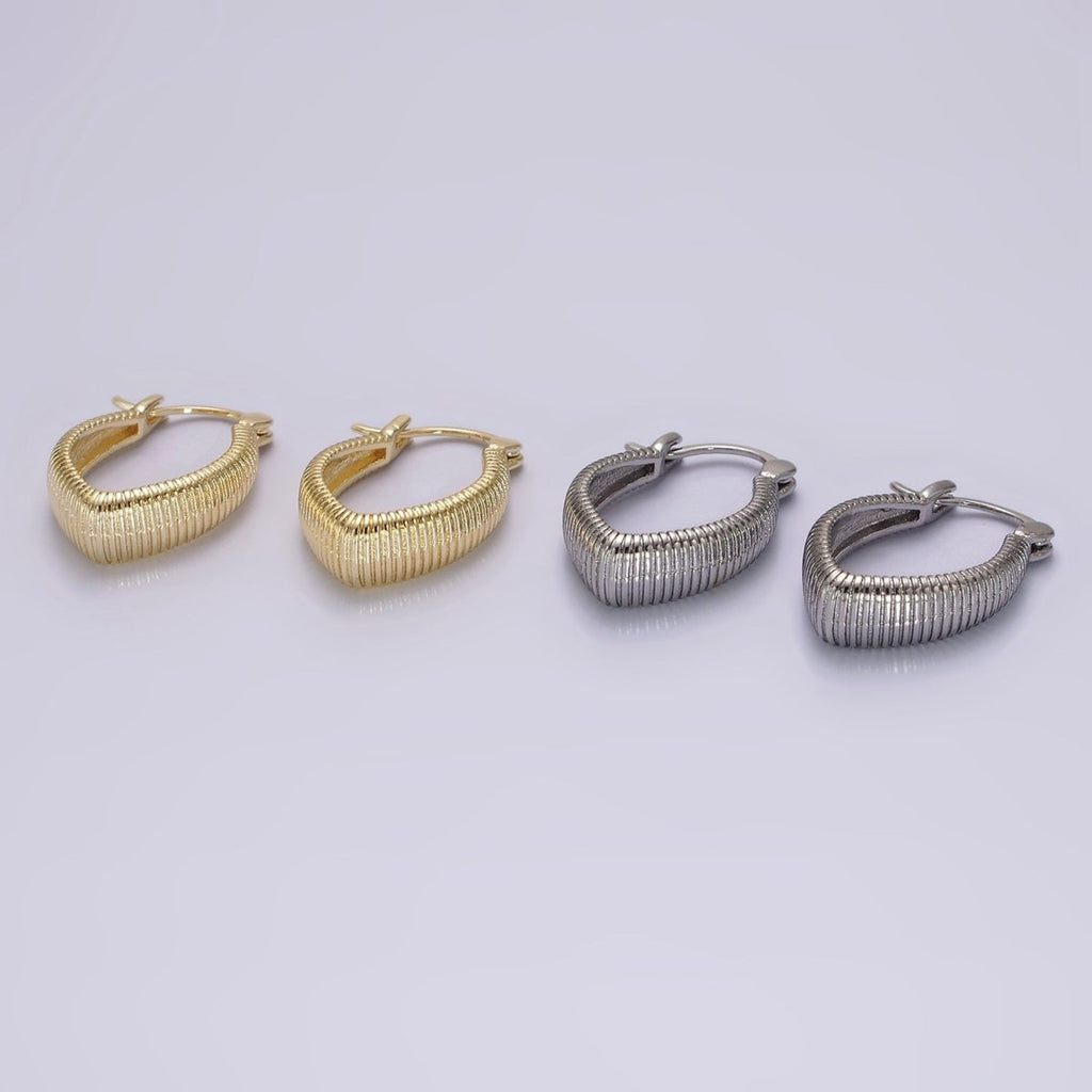 14K Gold plated Line-Textured Sphere Latch Hoop Earrings in Gold & Silver | AE377 AE378