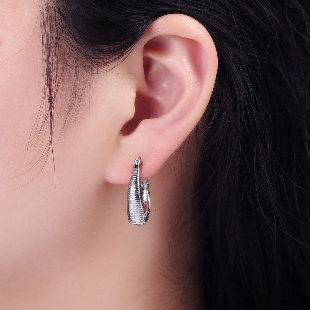 14K Gold plated Line-Textured Sphere Latch Hoop Earrings in Gold & Silver | AE377 AE378